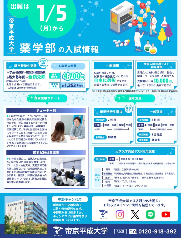 薬学部の入試情報